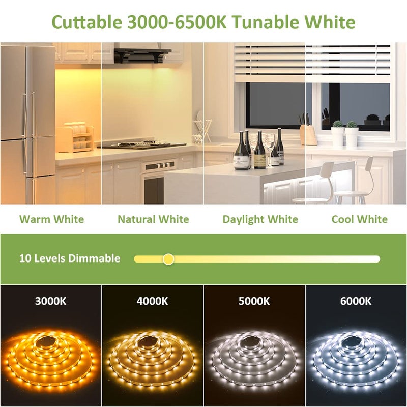 NOVOSTELLA 20ft Tunable White LED Strip Light kit Dimmable 3000K-6500K 24V LED Tape Light with Remote Flexible Rope LED Ribbon for Bedroom Home Lighting Mirror Kitchen Bar Cabinet Daylight Warm White - Image 3